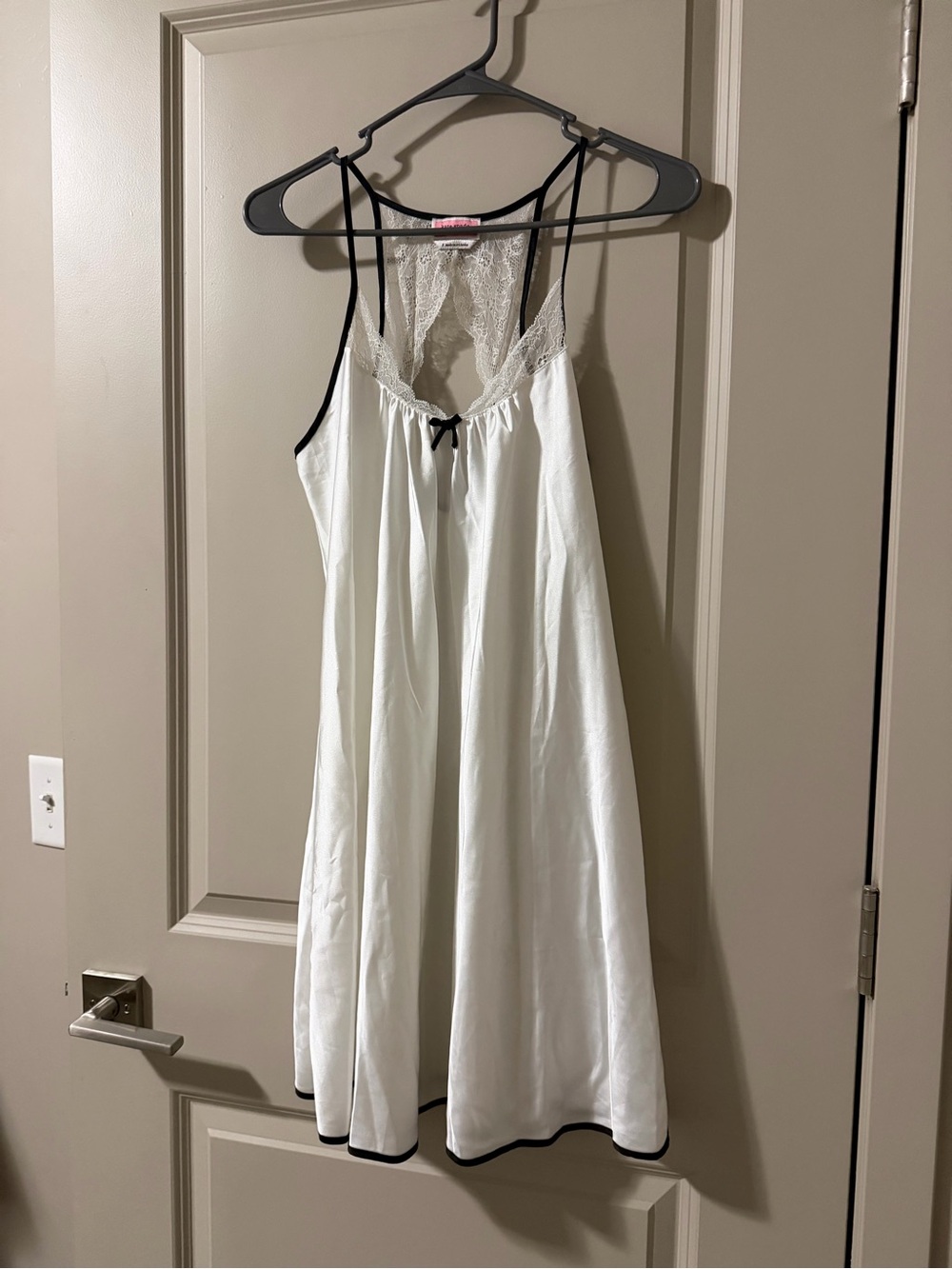 kate spade White Satin Chemise with Black Trim